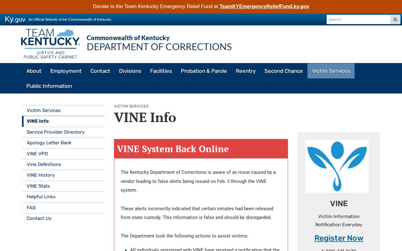 Bath County Kentucky VINE false release alert warning