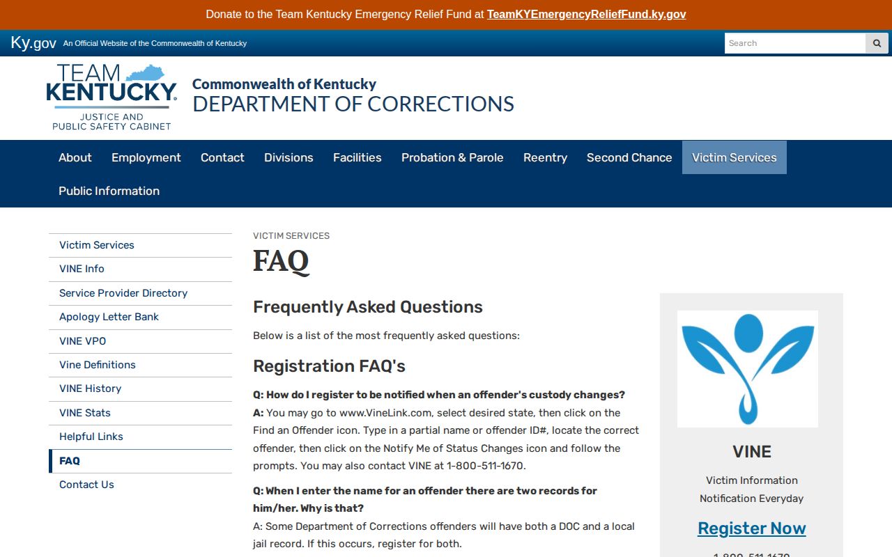 Bath County VINELink release notification registration steps