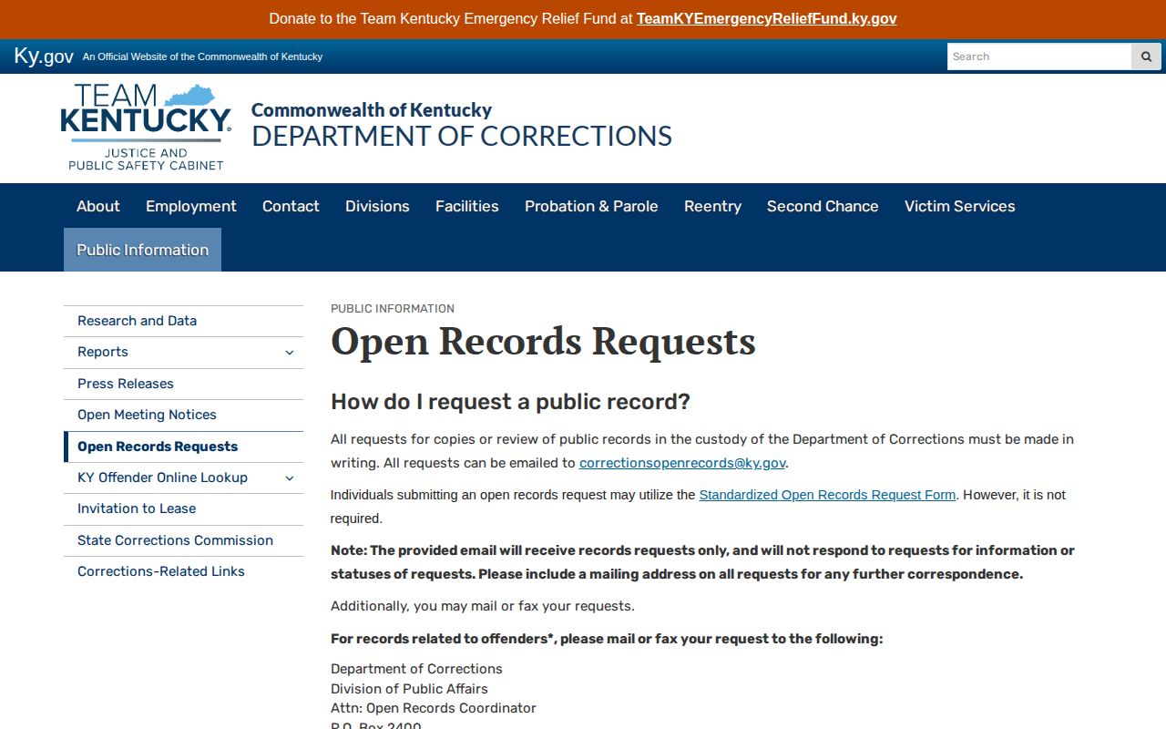 Bath County projected release date and Kentucky DOC records request