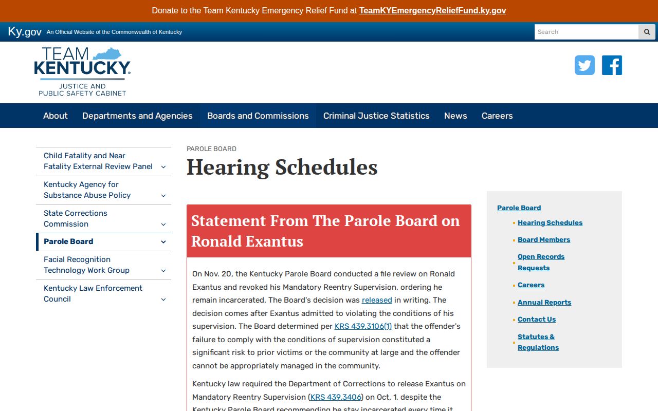 Bath County parole hearing and release schedule information